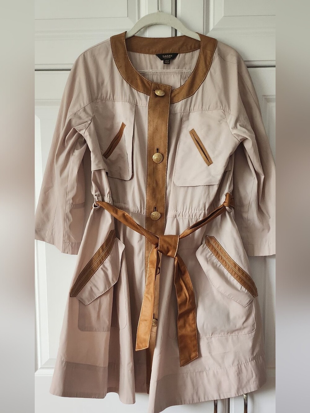 Beige Trench Coat with Tan Accents - Women's Jacket